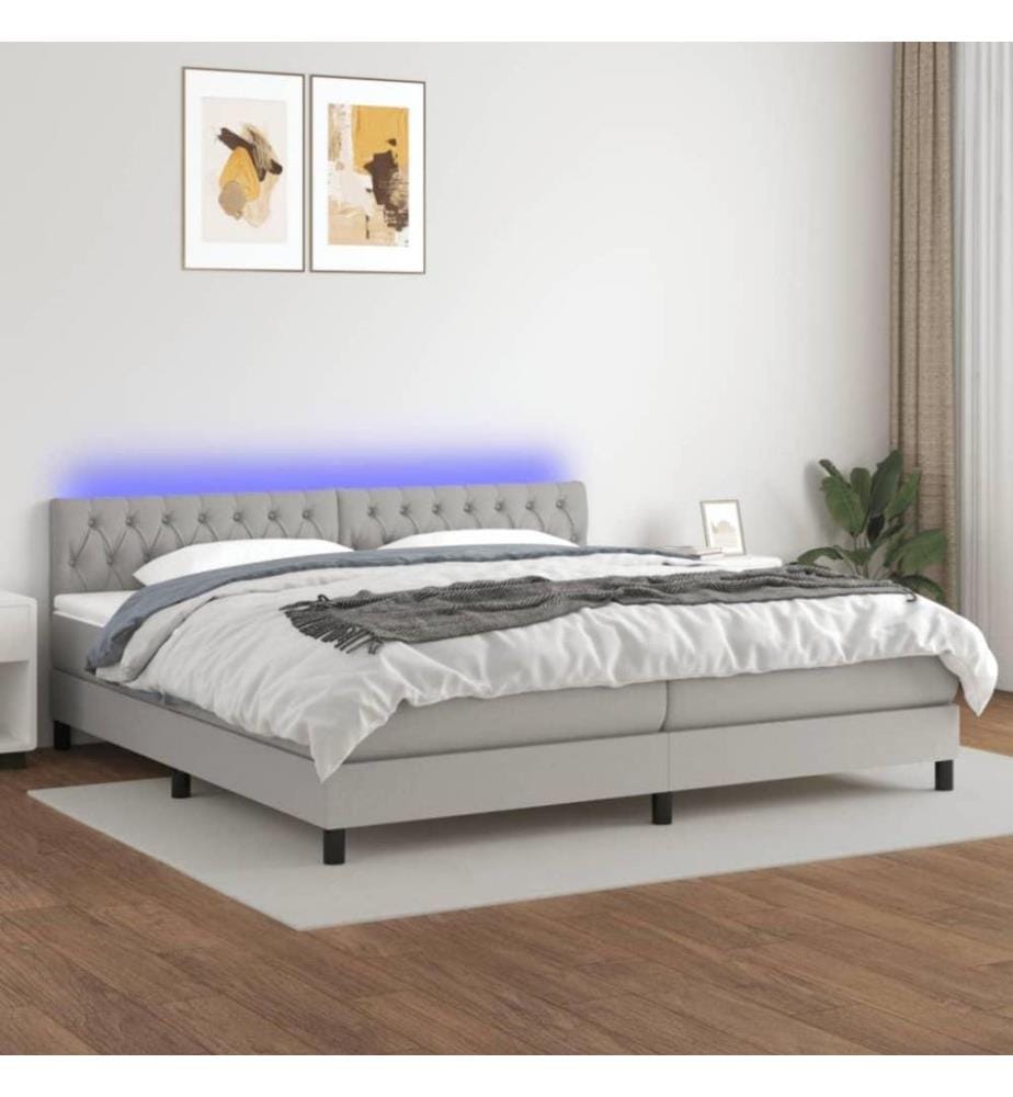 Boxspringbett mit Matratze & LED Hellgrau 200x200 cm Stoff