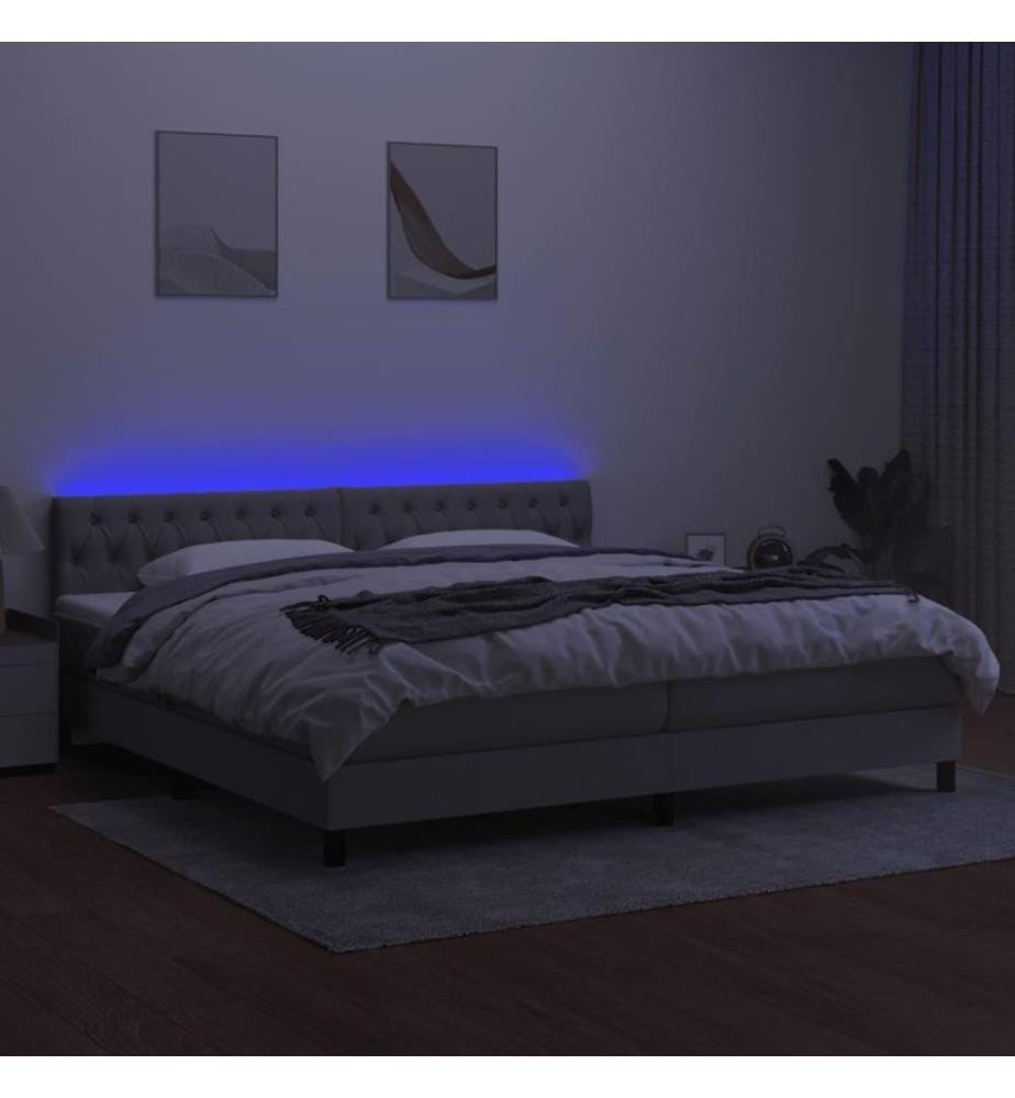 Boxspringbett mit Matratze & LED Hellgrau 200x200 cm Stoff
