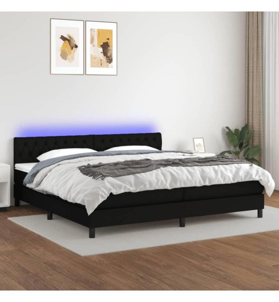 Boxspringbett mit Matratze & LED Schwarz 200x200 cm Stoff