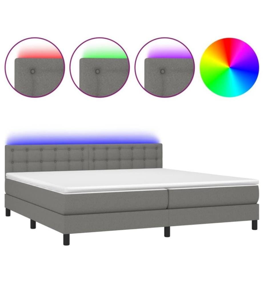 Boxspringbett mit Matratze & LED Dunkelgrau 200x200 cm Stoff