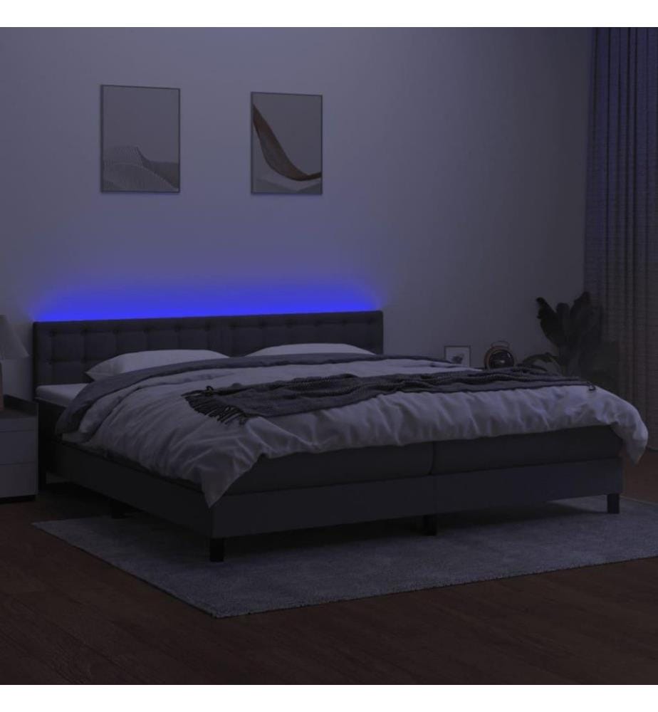Boxspringbett mit Matratze & LED Dunkelgrau 200x200 cm Stoff