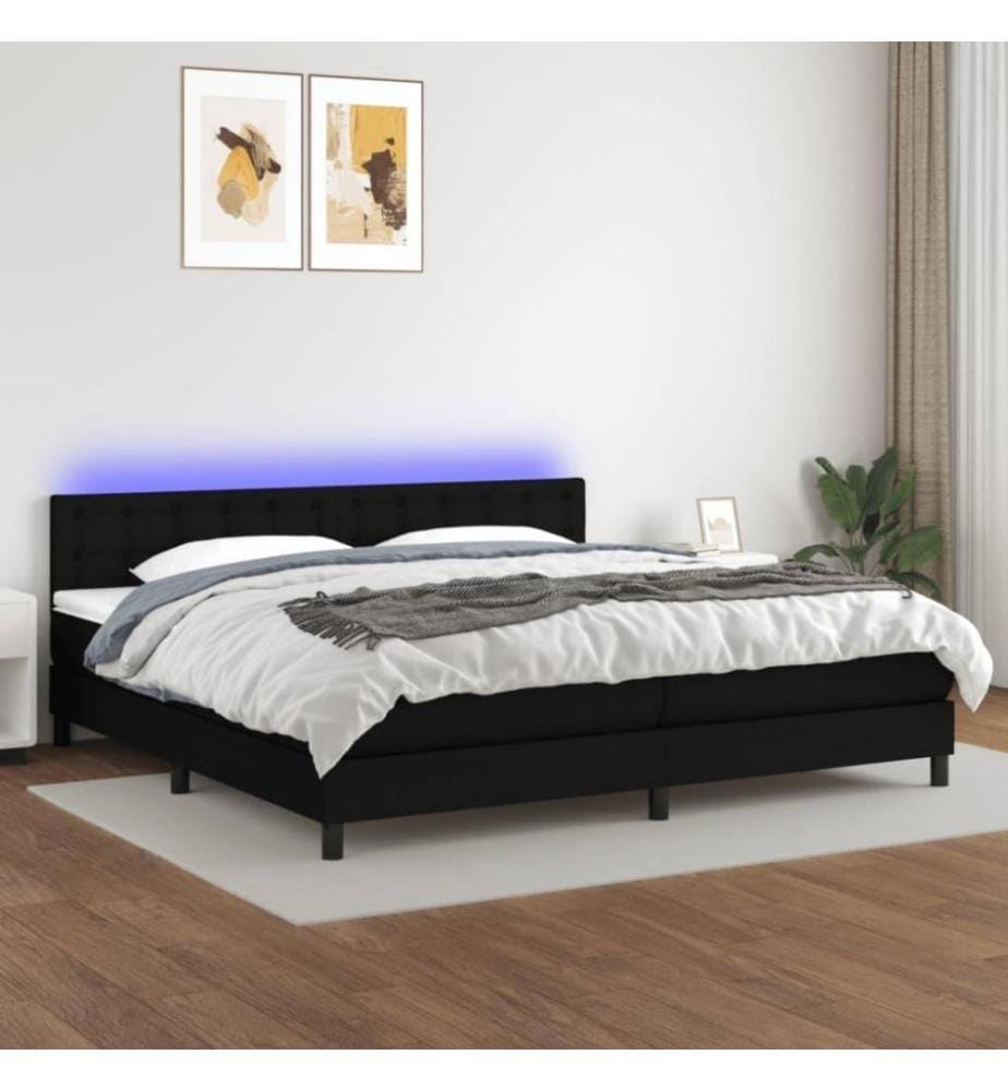Boxspringbett mit Matratze & LED Schwarz 200x200 cm Stoff