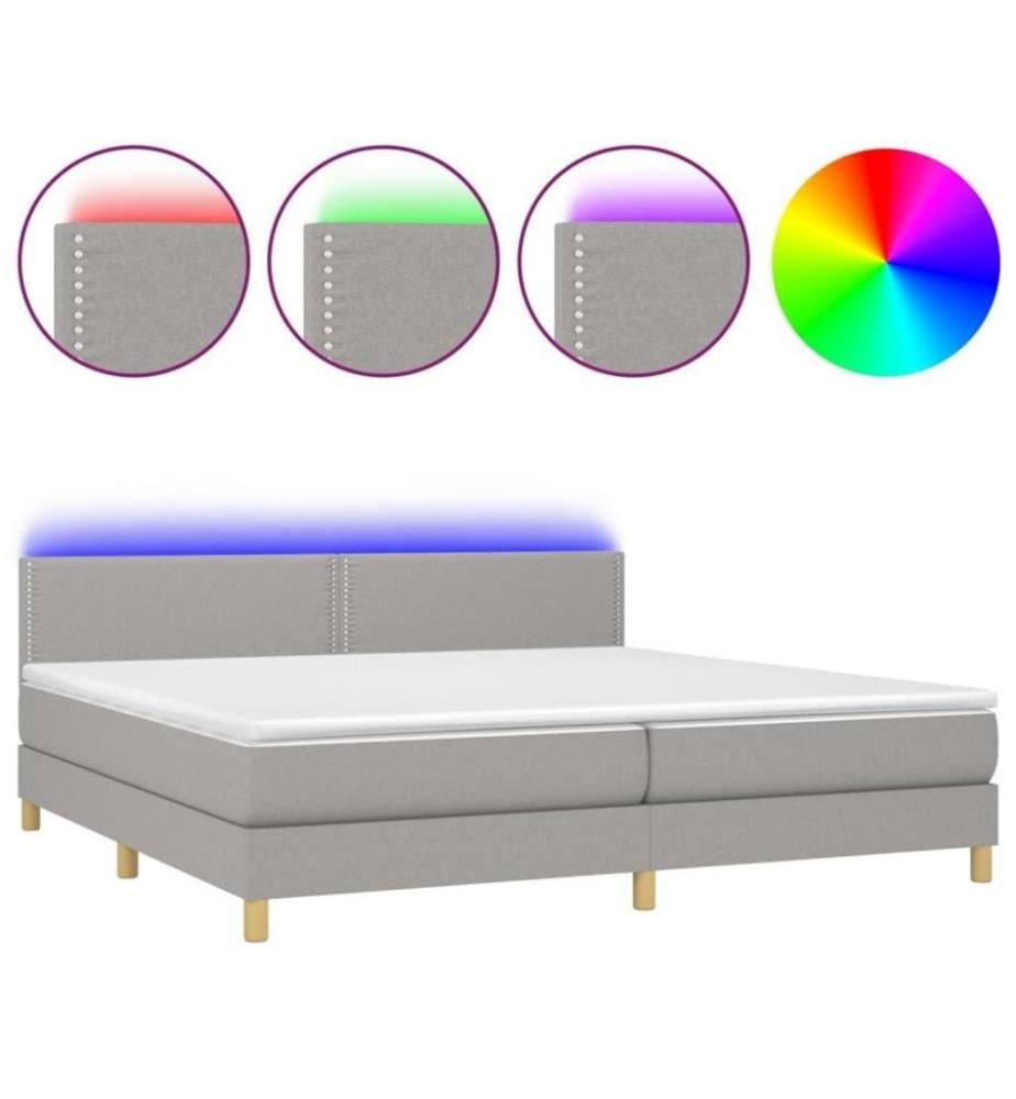 Boxspringbett mit Matratze & LED Hellgrau 200x200 cm Stoff
