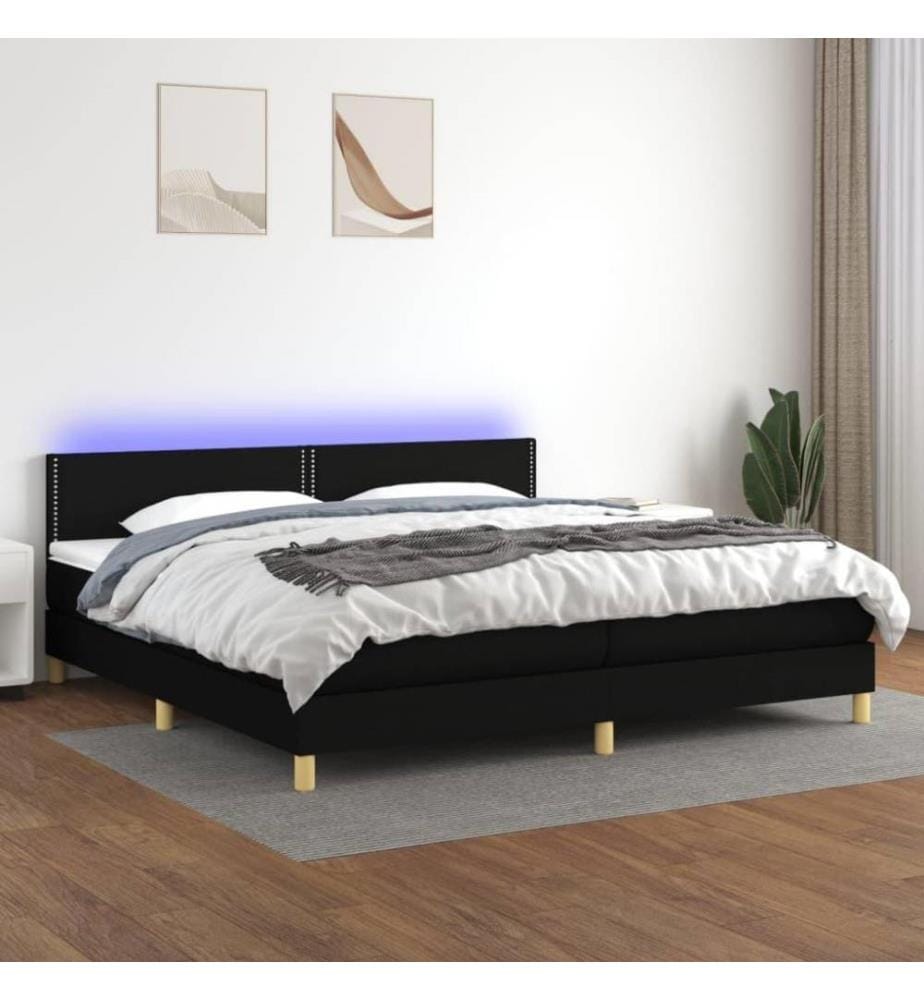 Boxspringbett mit Matratze & LED Schwarz 200x200 cm Stoff