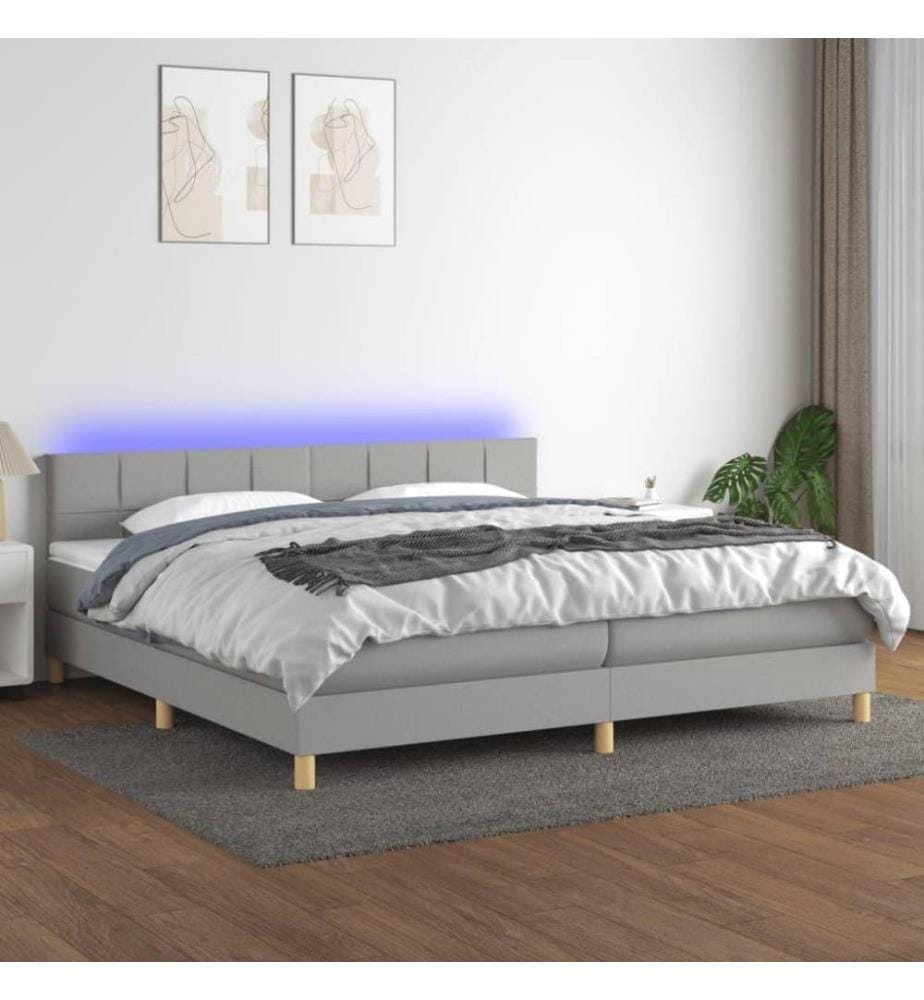 Boxspringbett mit Matratze & LED Hellgrau 200x200 cm Stoff