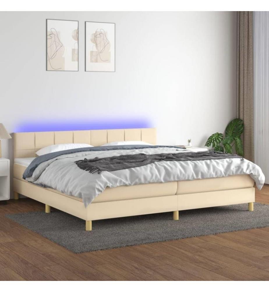 Sommier tapissier et matelas et LED Crème 200x200 cm Tissu