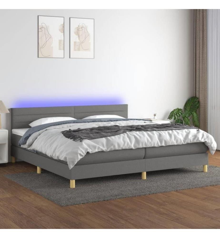Boxspringbett mit Matratze & LED Dunkelgrau 200x200 cm Stoff
