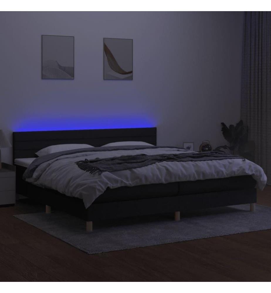 Boxspringbett mit Matratze & LED Schwarz 200x200 cm Stoff