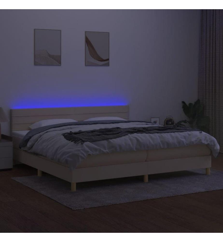 Boxspringbett mit Matratze & LED Creme 200x200 cm Stoff