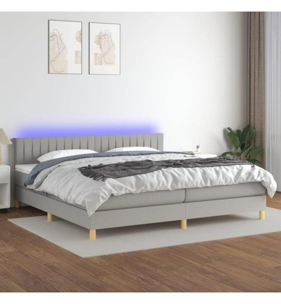 Boxspringbett mit Matratze & LED Hellgrau 200x200 cm Stoff