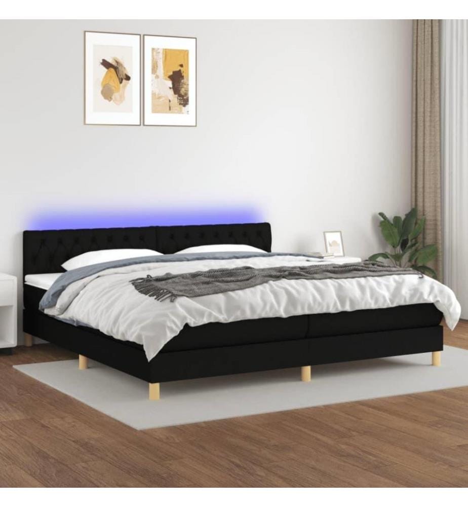 Boxspringbett mit Matratze & LED Schwarz 200x200 cm Stoff
