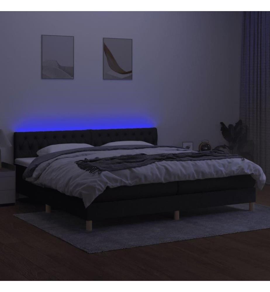 Boxspringbett mit Matratze & LED Schwarz 200x200 cm Stoff