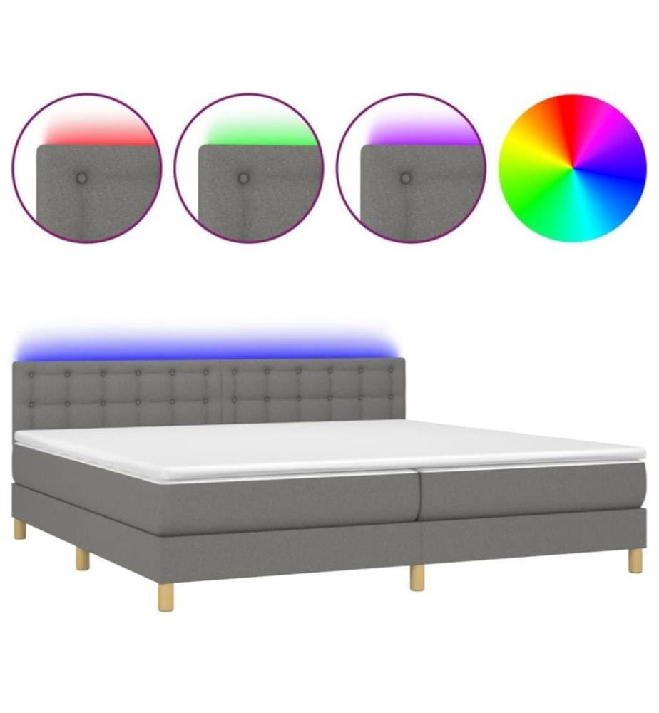 Boxspringbett mit Matratze & LED Dunkelgrau 200x200 cm Stoff