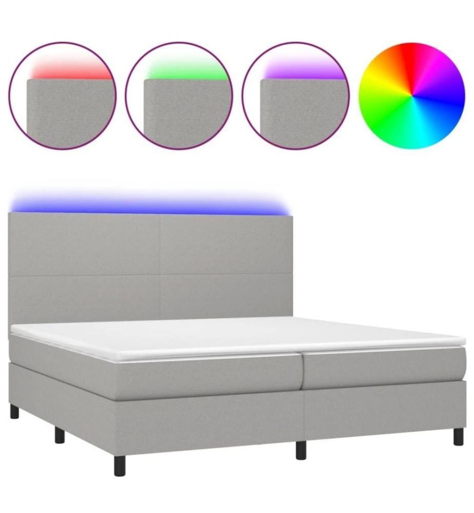 Boxspringbett mit Matratze & LED Hellgrau 200x200 cm Stoff