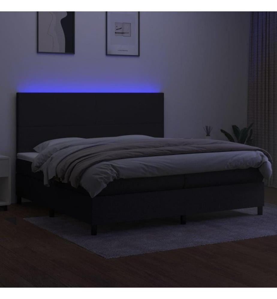 Boxspringbett mit Matratze & LED Schwarz 200x200 cm Stoff