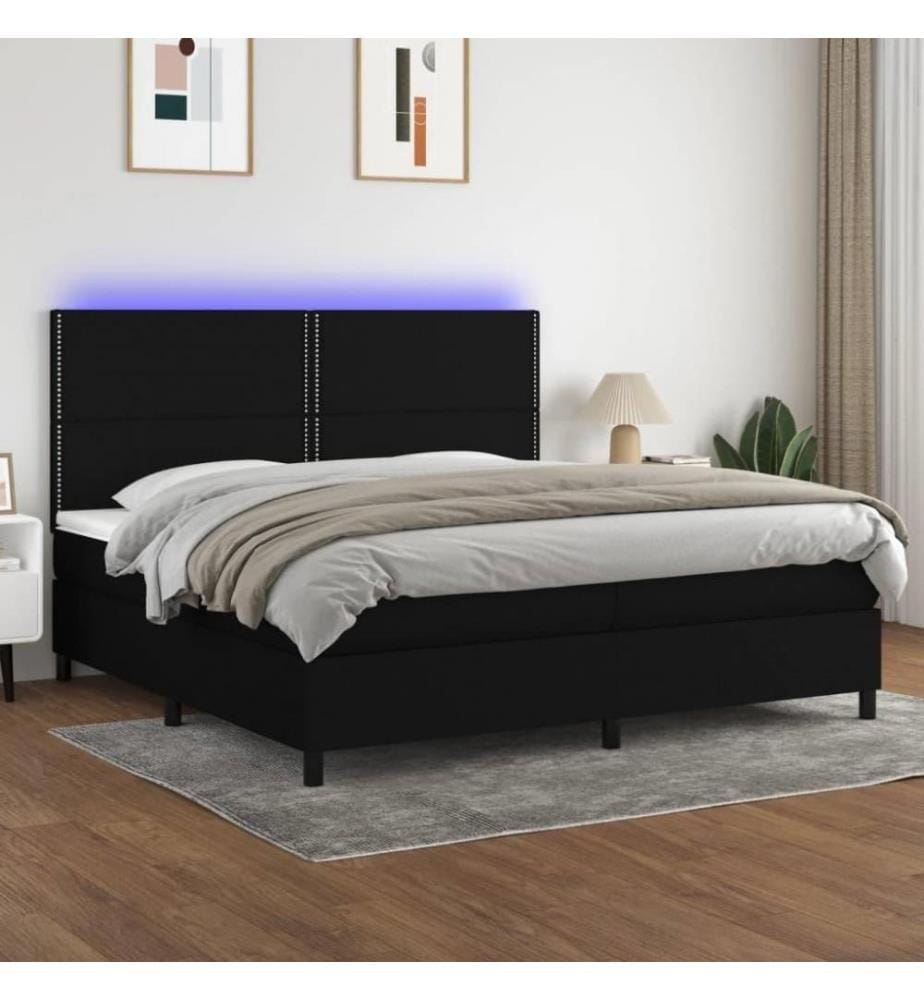Sommier tapissier et matelas et LED Noir 200x200 cm Tissu