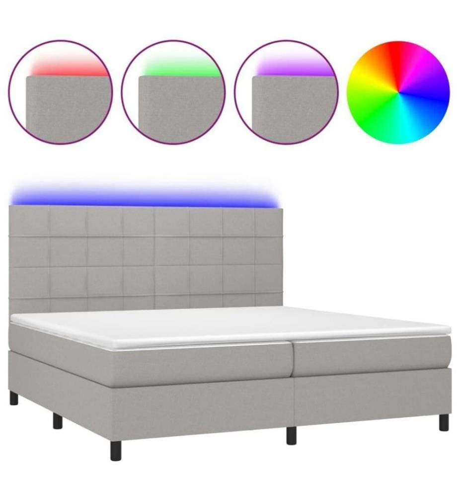 Boxspringbett mit Matratze & LED Hellgrau 200x200 cm Stoff