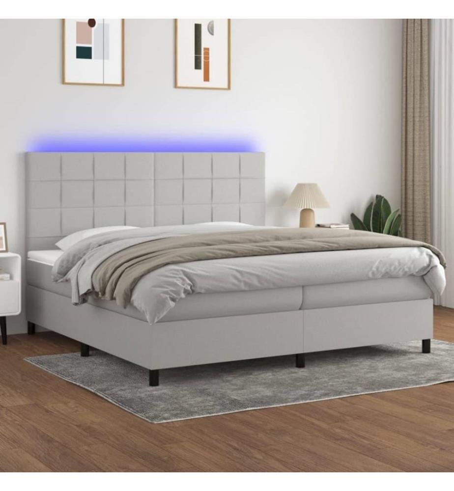 Boxspringbett mit Matratze & LED Hellgrau 200x200 cm Stoff