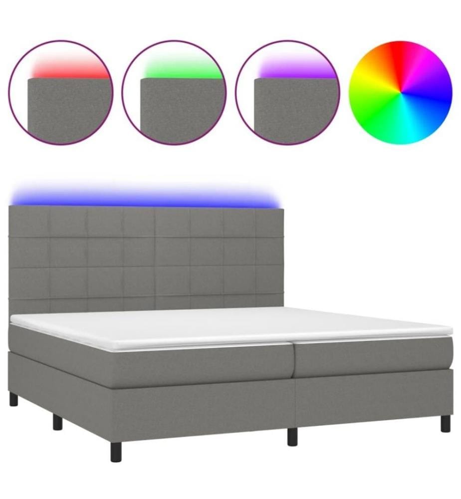 Boxspringbett mit Matratze & LED Dunkelgrau 200x200 cm Stoff
