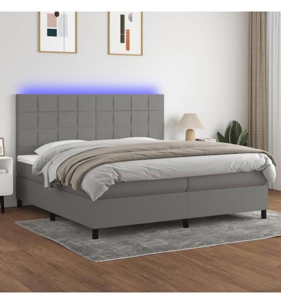 Boxspringbett mit Matratze & LED Dunkelgrau 200x200 cm Stoff