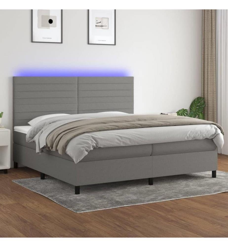 Boxspringbett mit Matratze & LED Dunkelgrau 200x200 cm Stoff