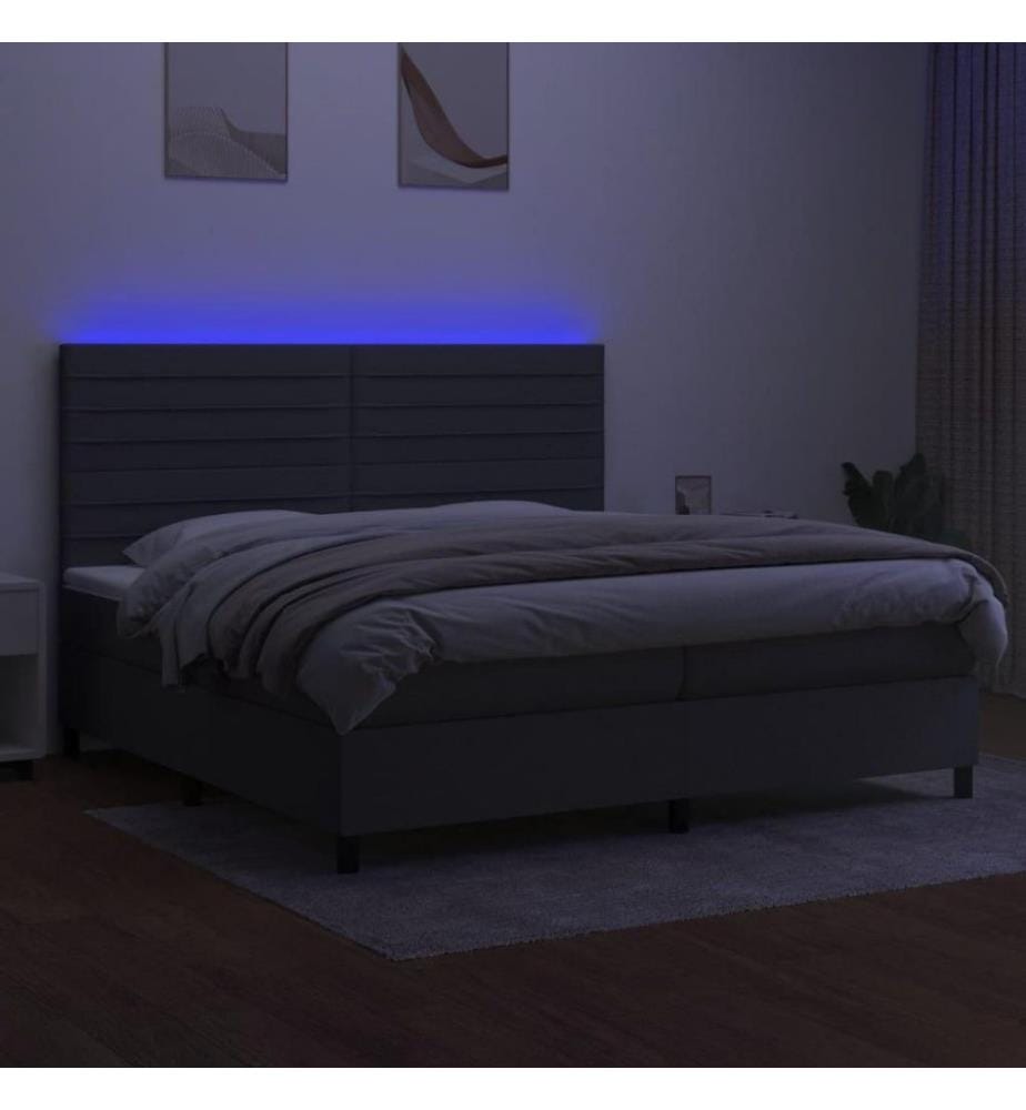 Boxspringbett mit Matratze & LED Dunkelgrau 200x200 cm Stoff