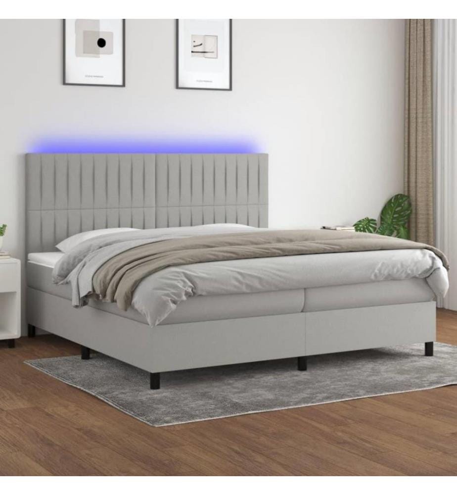 Boxspringbett mit Matratze & LED Hellgrau 200x200 cm Stoff