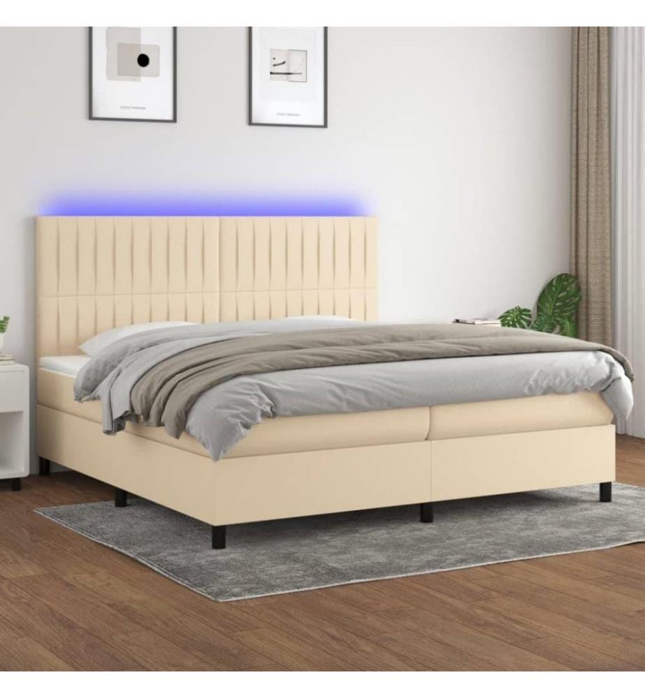 Boxspringbett mit Matratze & LED Creme 200x200 cm Stoff