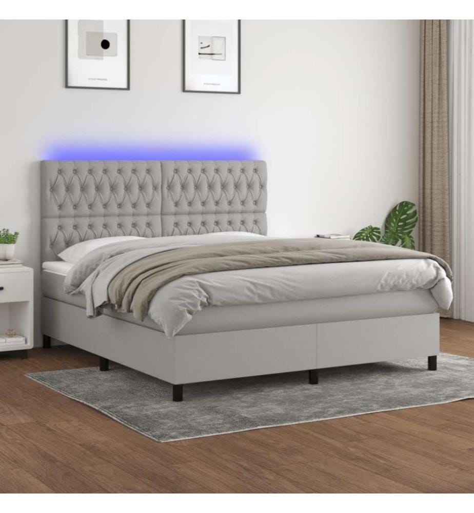 Boxspringbett mit Matratze & LED Hellgrau 180x200 cm Stoff