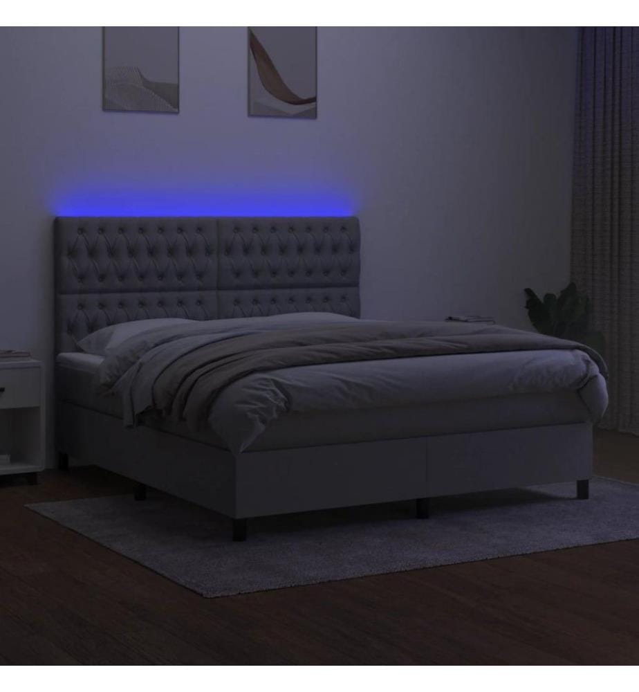 Boxspringbett mit Matratze & LED Hellgrau 180x200 cm Stoff