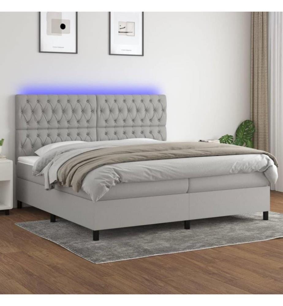 Boxspringbett mit Matratze & LED Hellgrau 200x200 cm Stoff