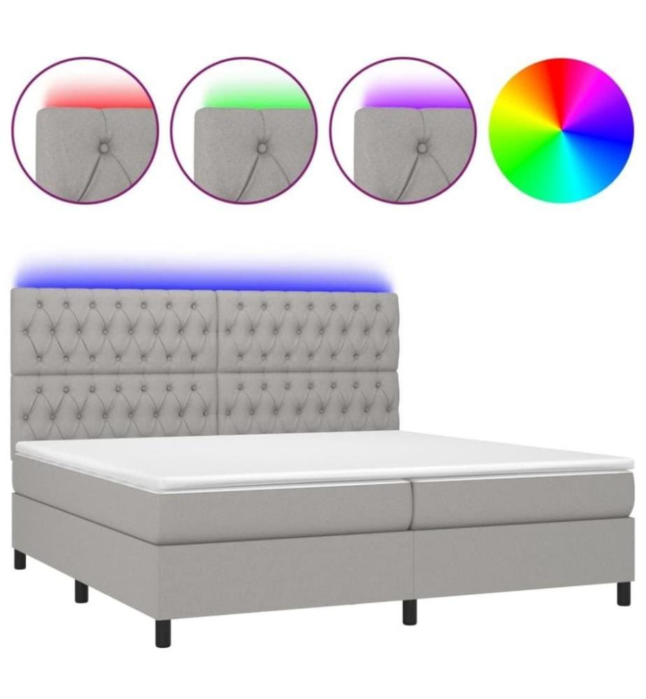 Boxspringbett mit Matratze & LED Hellgrau 200x200 cm Stoff