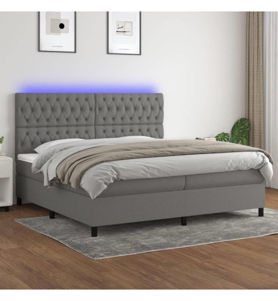 Boxspringbett mit Matratze & LED Dunkelgrau 200x200 cm Stoff