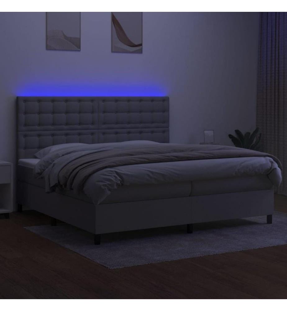 Boxspringbett mit Matratze & LED Hellgrau 200x200 cm Stoff