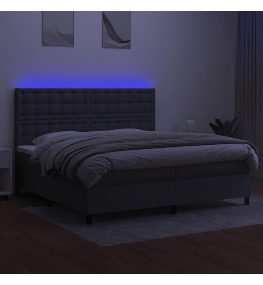 Boxspringbett mit Matratze & LED Dunkelgrau 200x200 cm Stoff