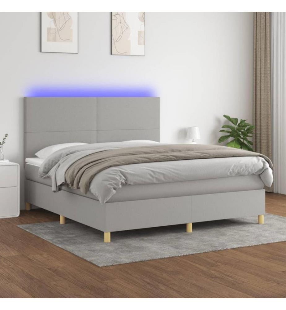 Boxspringbett mit Matratze & LED Hellgrau 160x200 cm Stoff