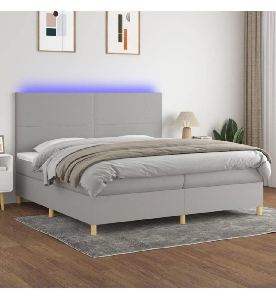 Boxspringbett mit Matratze & LED Hellgrau 200x200 cm Stoff