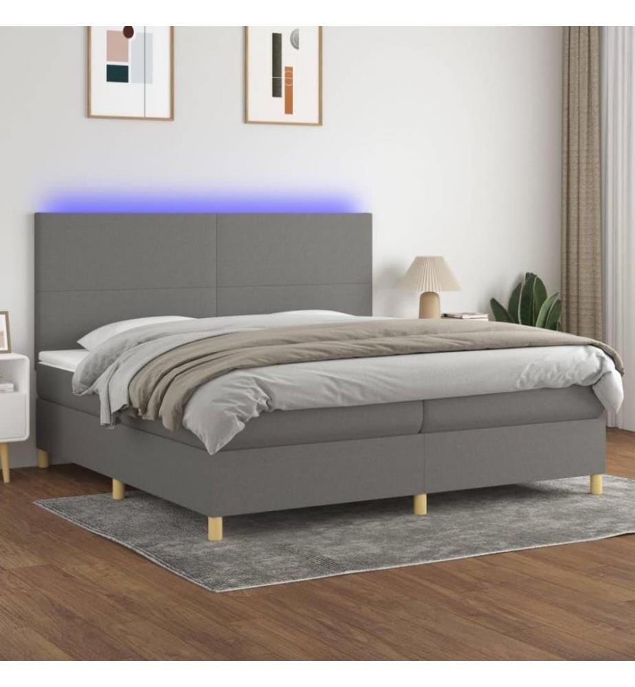 Boxspringbett mit Matratze & LED Dunkelgrau 200x200 cm Stoff