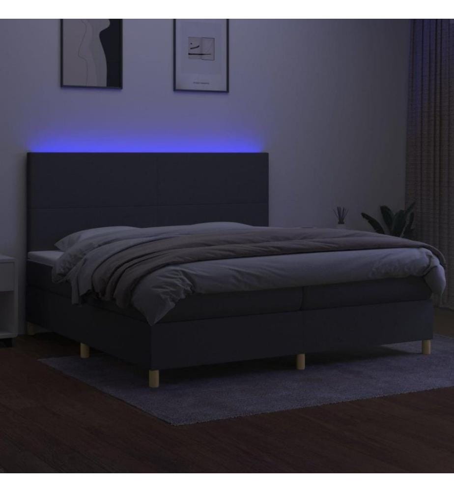 Boxspringbett mit Matratze & LED Dunkelgrau 200x200 cm Stoff