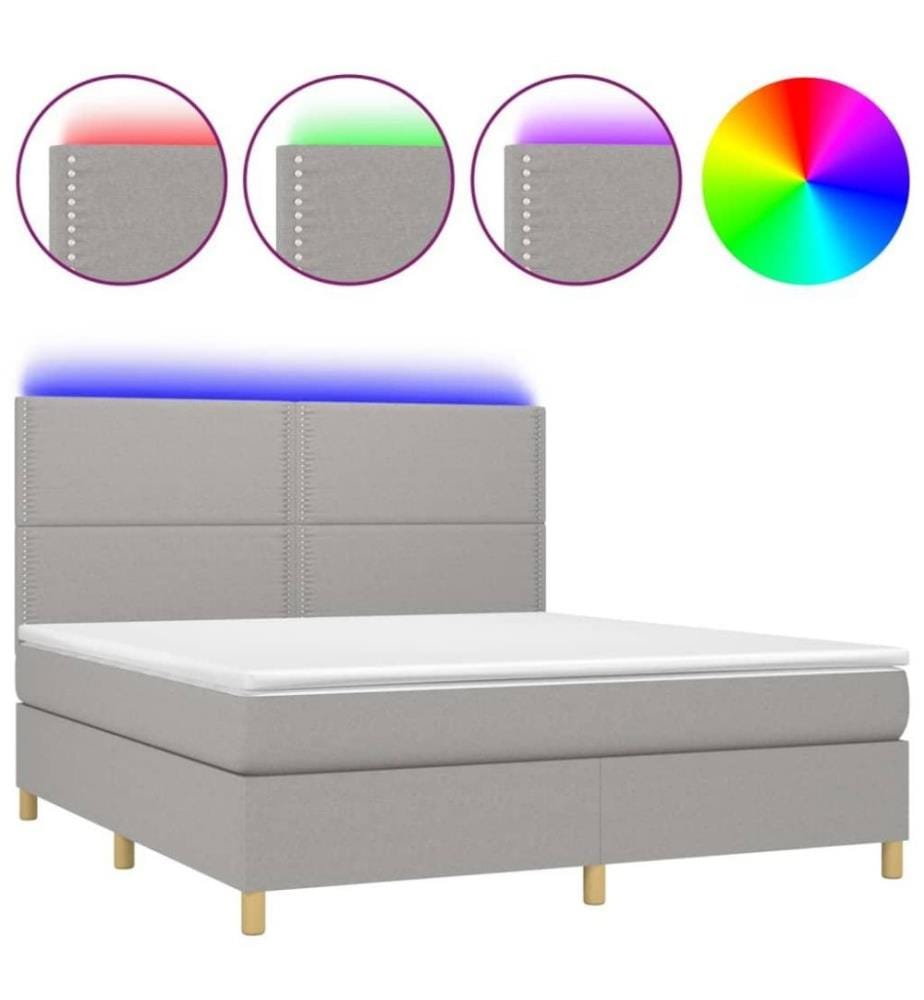 Boxspringbett mit Matratze & LED Hellgrau 160x200 cm Stoff