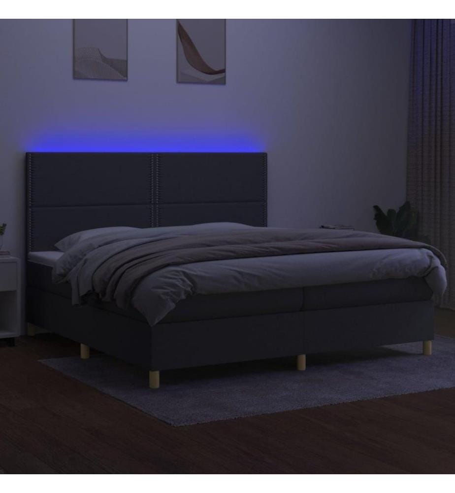 Boxspringbett mit Matratze & LED Dunkelgrau 200x200 cm Stoff