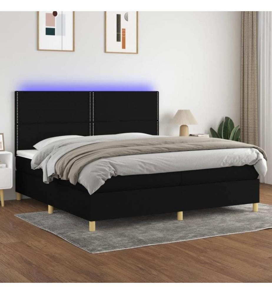 Boxspringbett mit Matratze & LED Schwarz 200x200 cm Stoff