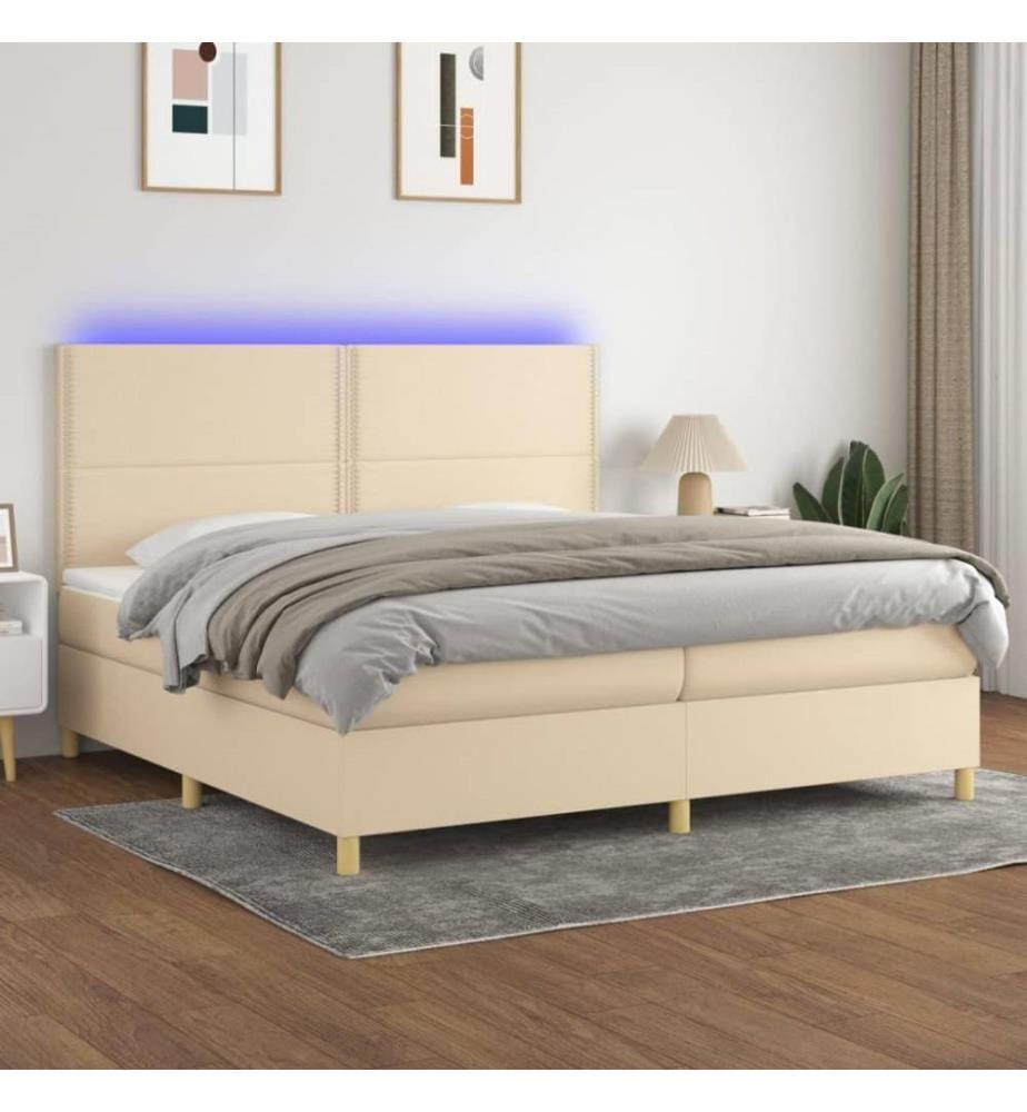 Boxspringbett mit Matratze & LED Creme 200x200 cm Stoff