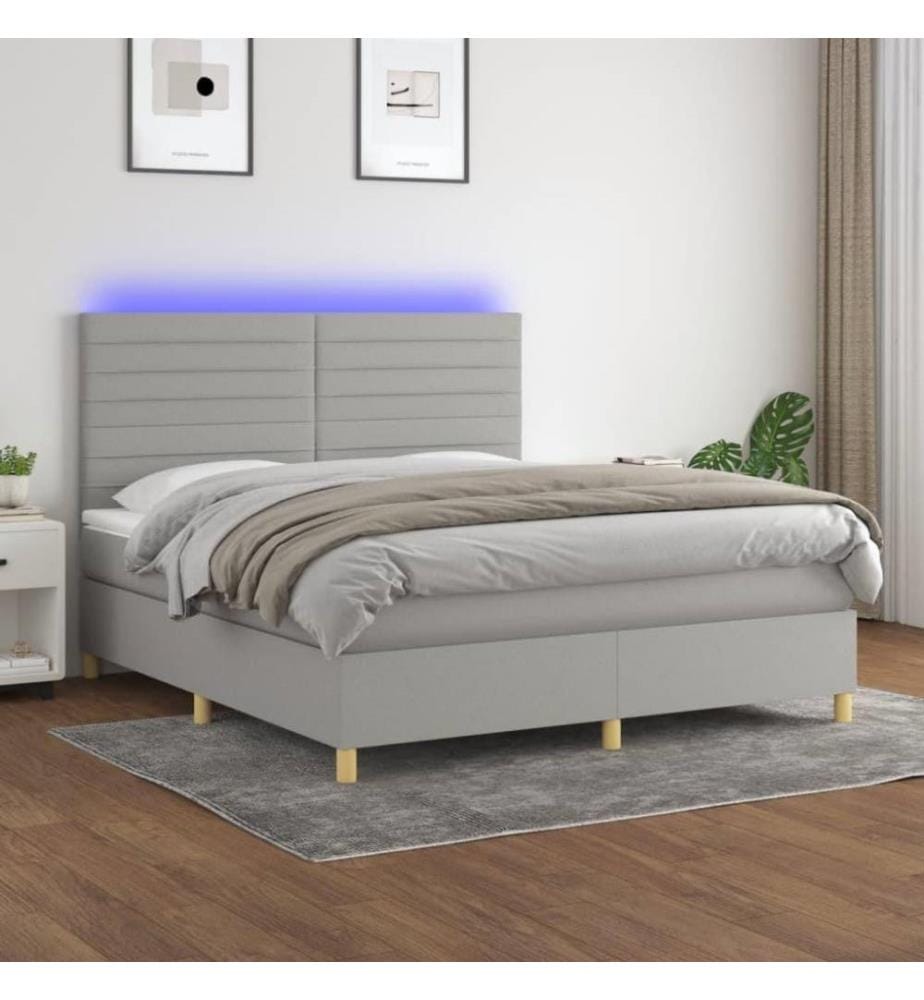 Boxspringbett mit Matratze & LED Hellgrau 160x200 cm Stoff