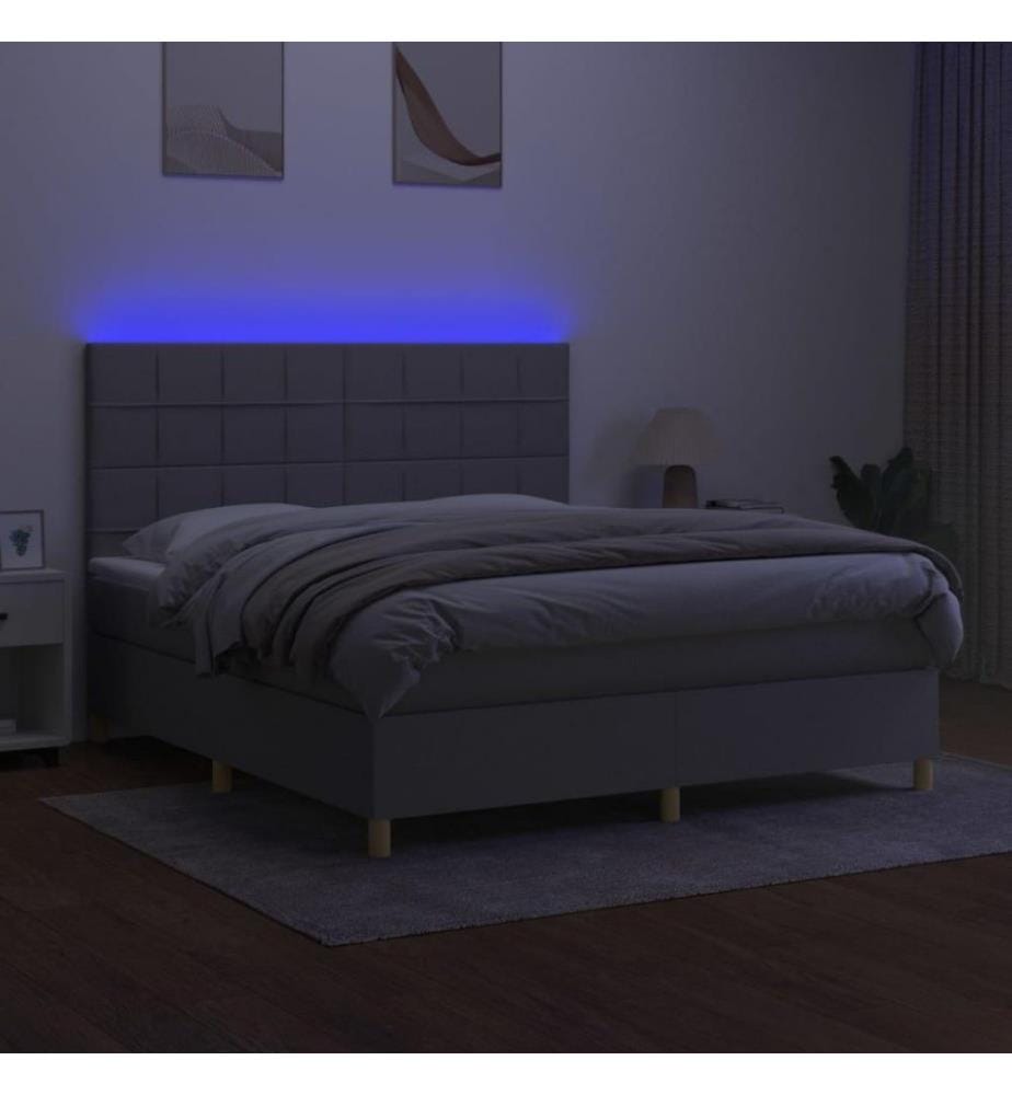 Boxspringbett mit Matratze & LED Hellgrau 160x200 cm Stoff