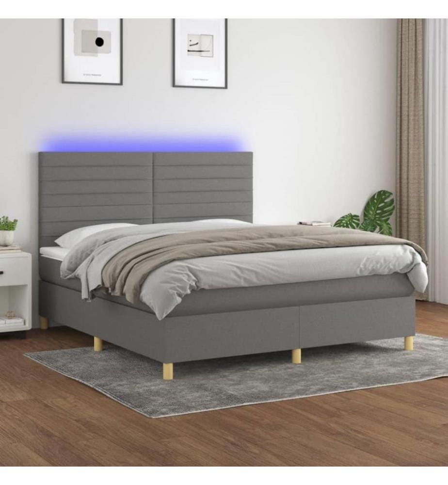 Boxspringbett mit Matratze & LED Dunkelgrau 160x200 cm Stoff