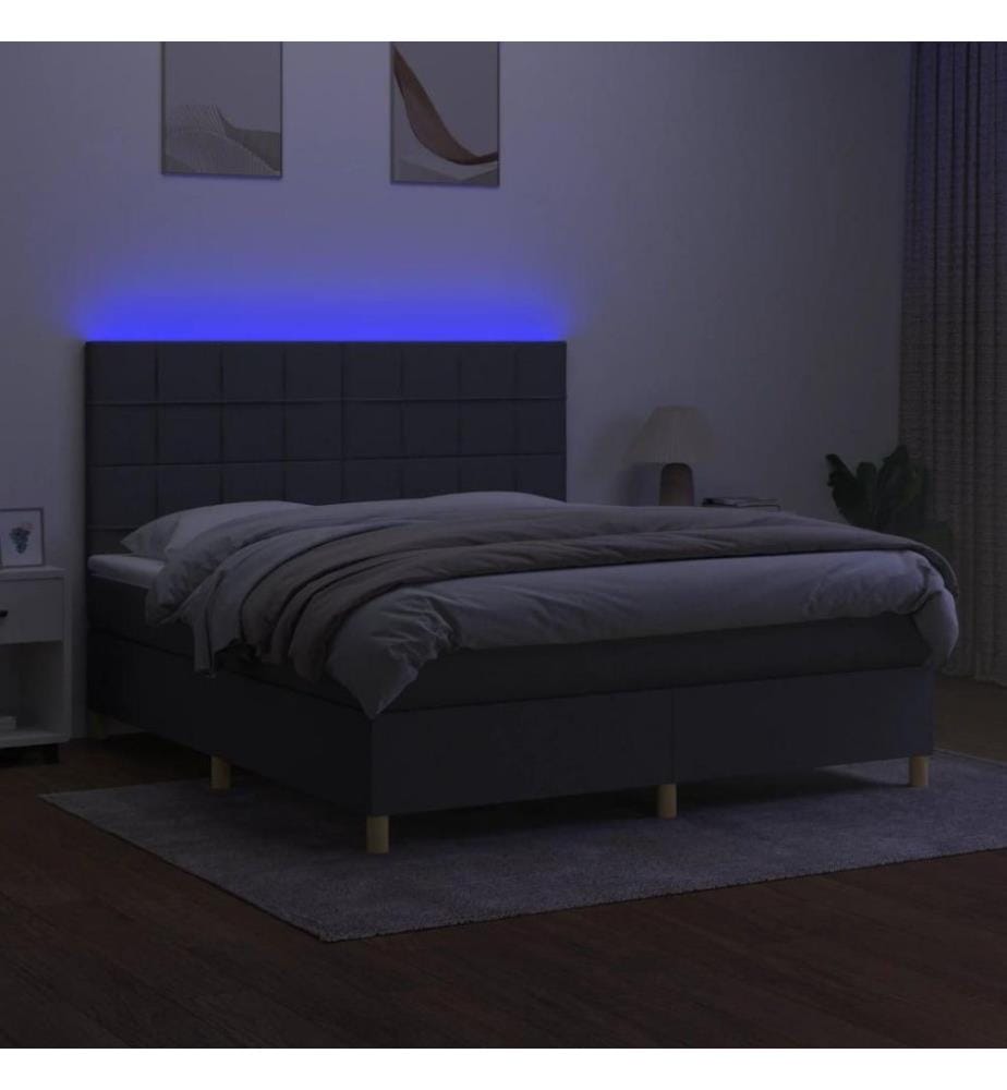 Boxspringbett mit Matratze & LED Dunkelgrau 160x200 cm Stoff