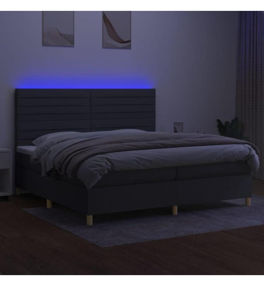 Boxspringbett mit Matratze & LED Dunkelgrau 200x200 cm Stoff
