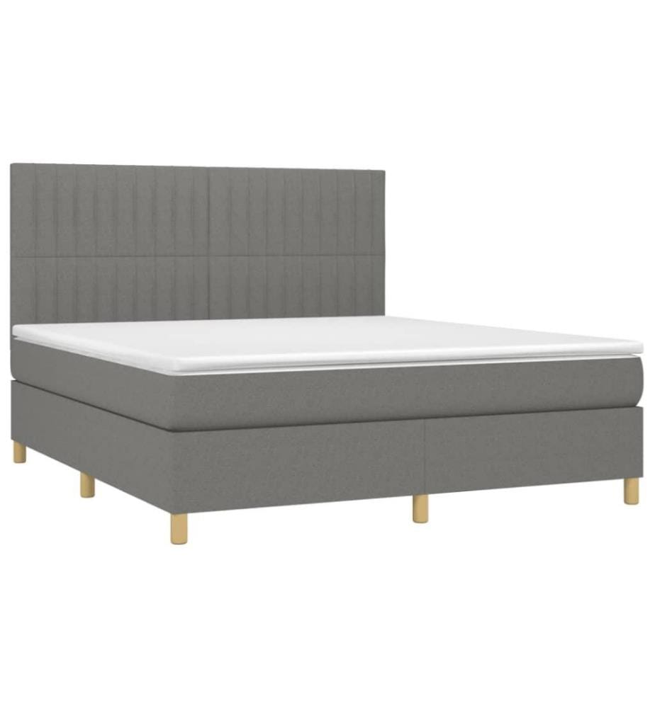 Boxspringbett mit Matratze & LED Dunkelgrau 160x200 cm Stoff