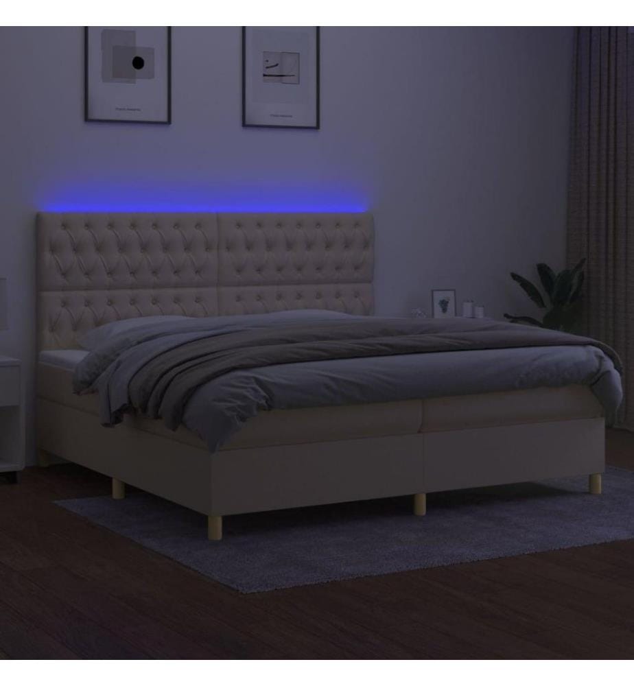 Boxspringbett mit Matratze & LED Creme 200x200 cm Stoff
